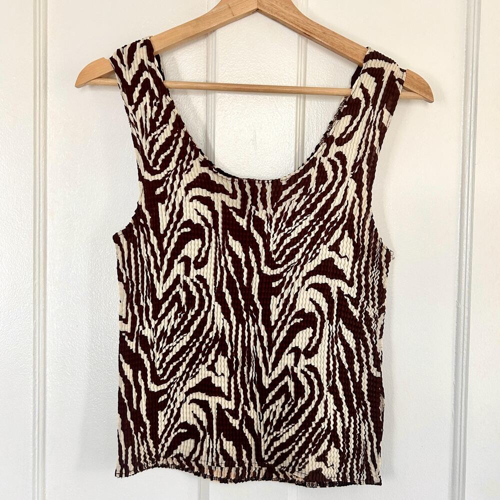 Crinkle Swirl Chocolate Brown and White Sleeveless Top Size Large | 90's Fashion